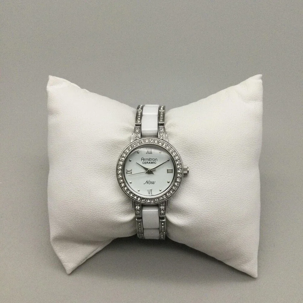 Armitron Now Womens Watch 24mm White Ceramic Bracelet Crystals New Battery 6